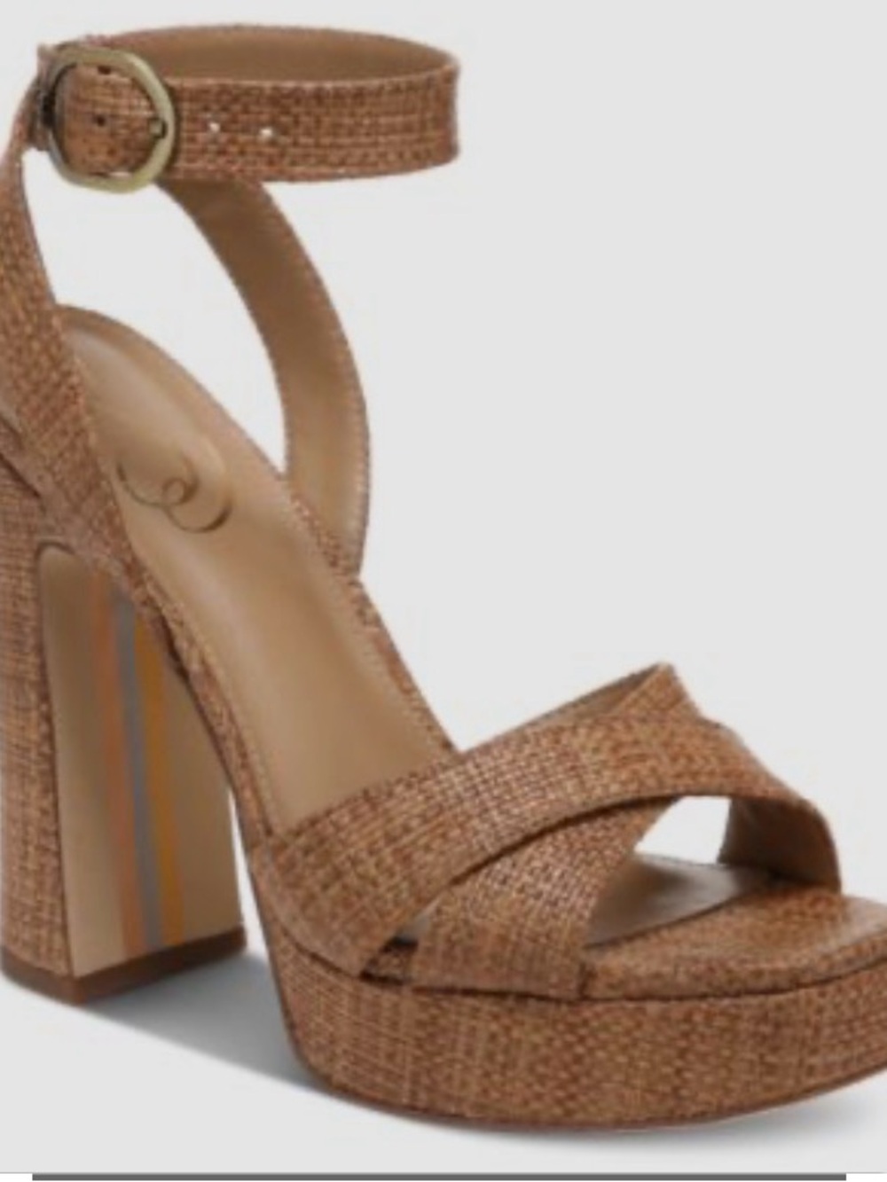 Sam Edelman Kayna Tan Woven Platform Sandal with Ankle Strap
